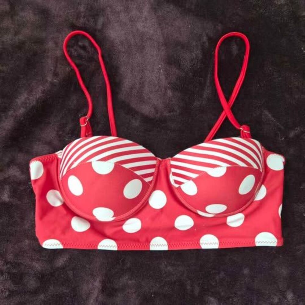 Women's Size Small Retro Vintage Style Red Polka Dot Bikini Top Padded with Stra